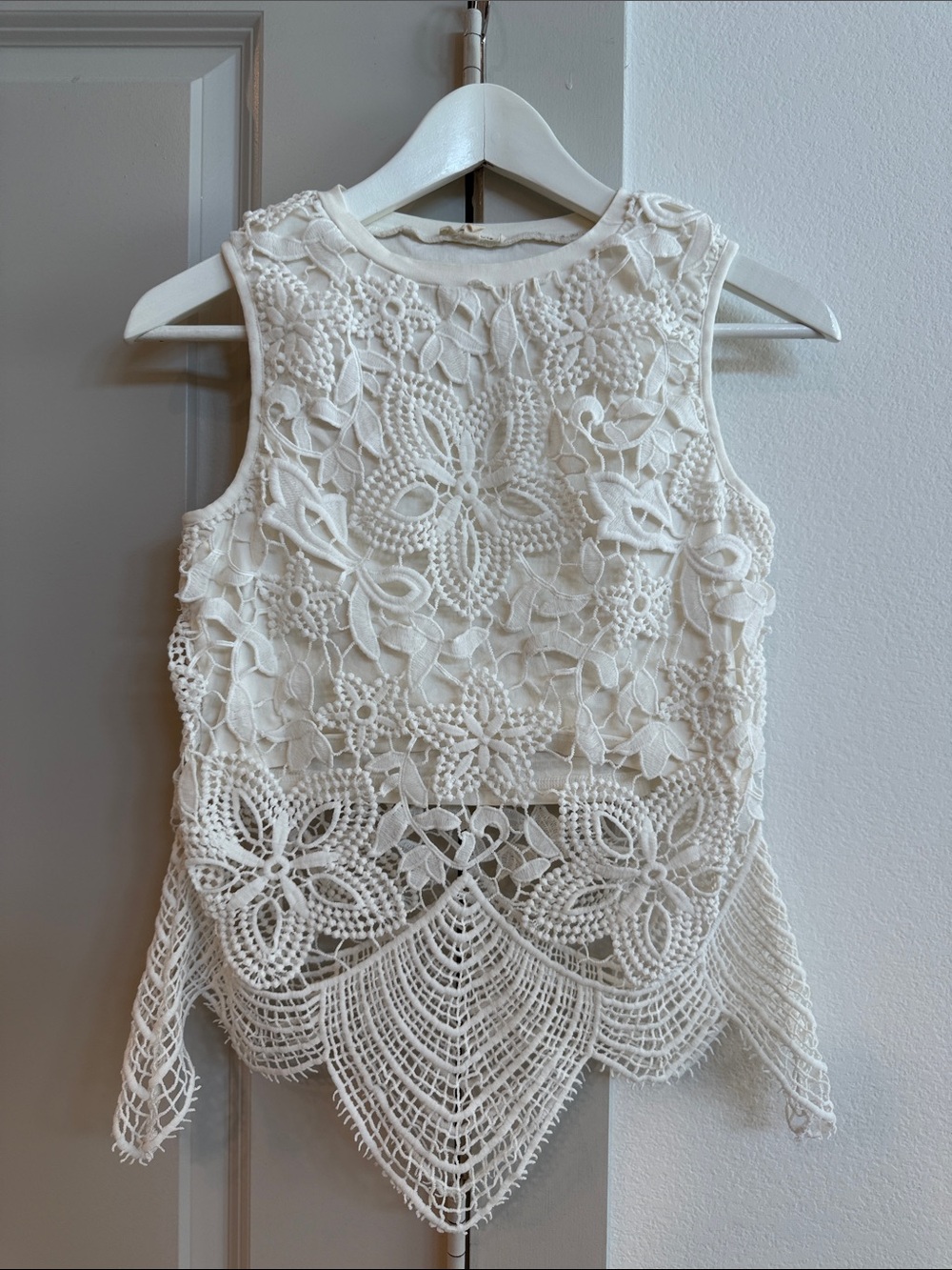 Women's White Crochet Lace Camisole Top - Floral Overlay
